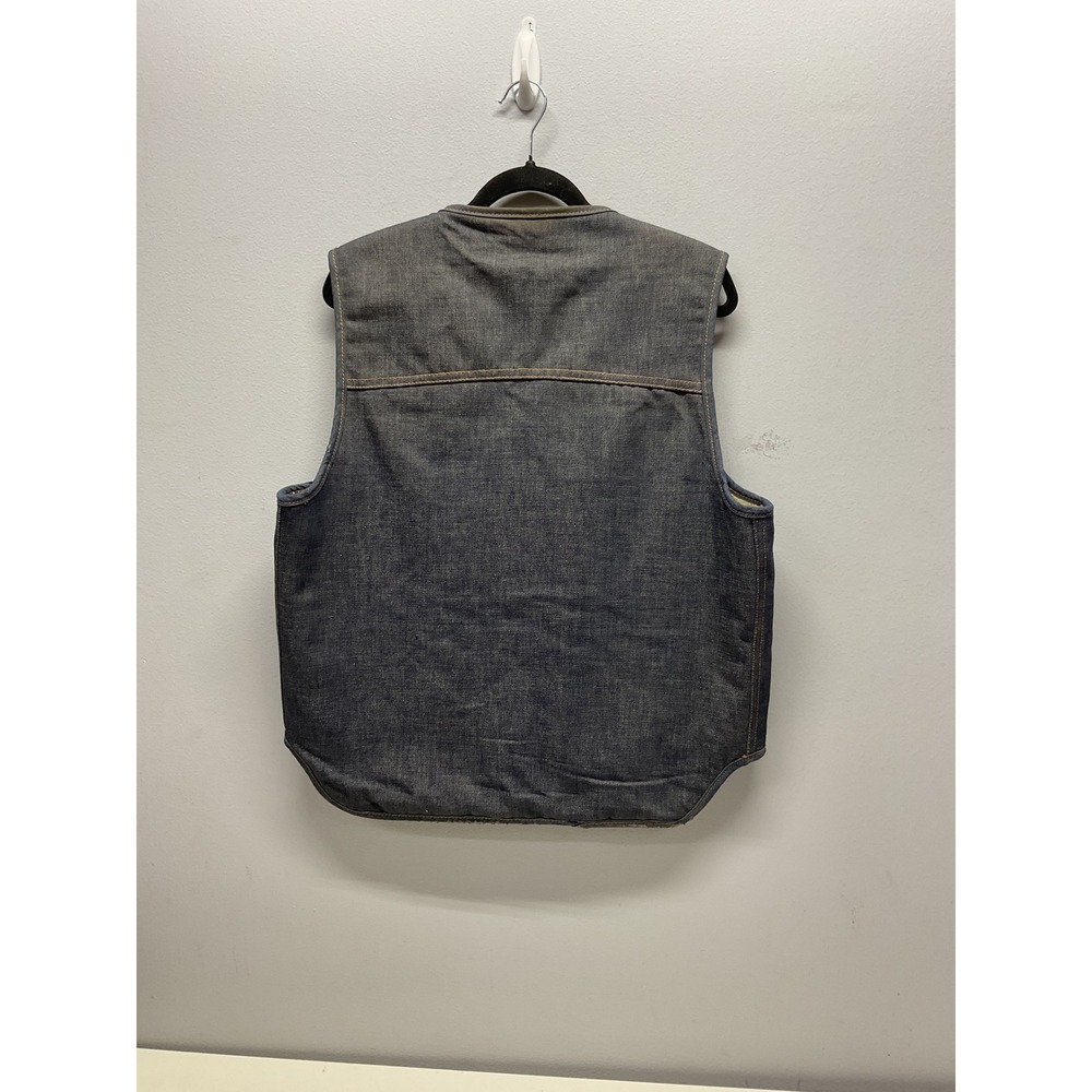 Vintage Sears Roebucks Denim Vest Shearling Lined Dark Wash Western Workwear L - Picture 2 of 5